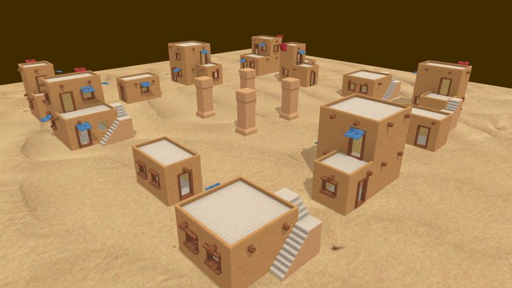low poly desert village 3D Model