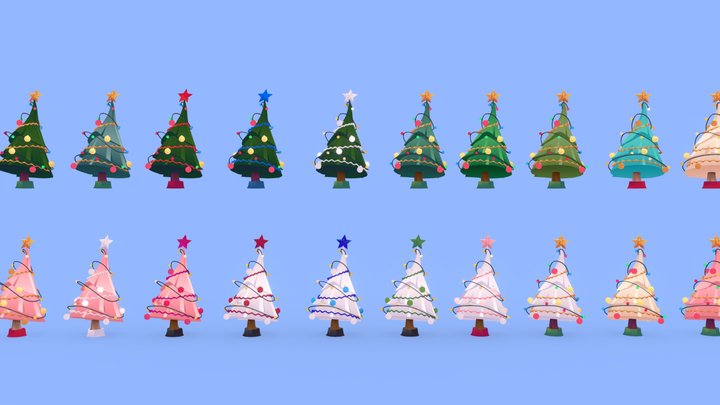 20 stylized color variations christmas trees 3D Model