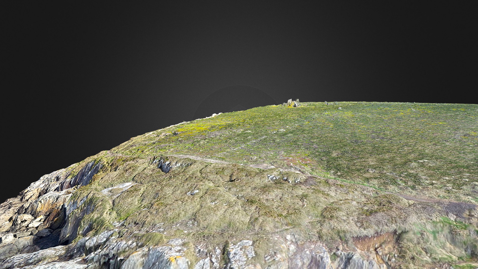 3D model Rock - This is a 3D model of the Rock. The 3D model is about a grassy hill with a couple people on it.