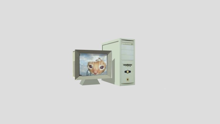 RETRO PC Monitor and tower with a cat