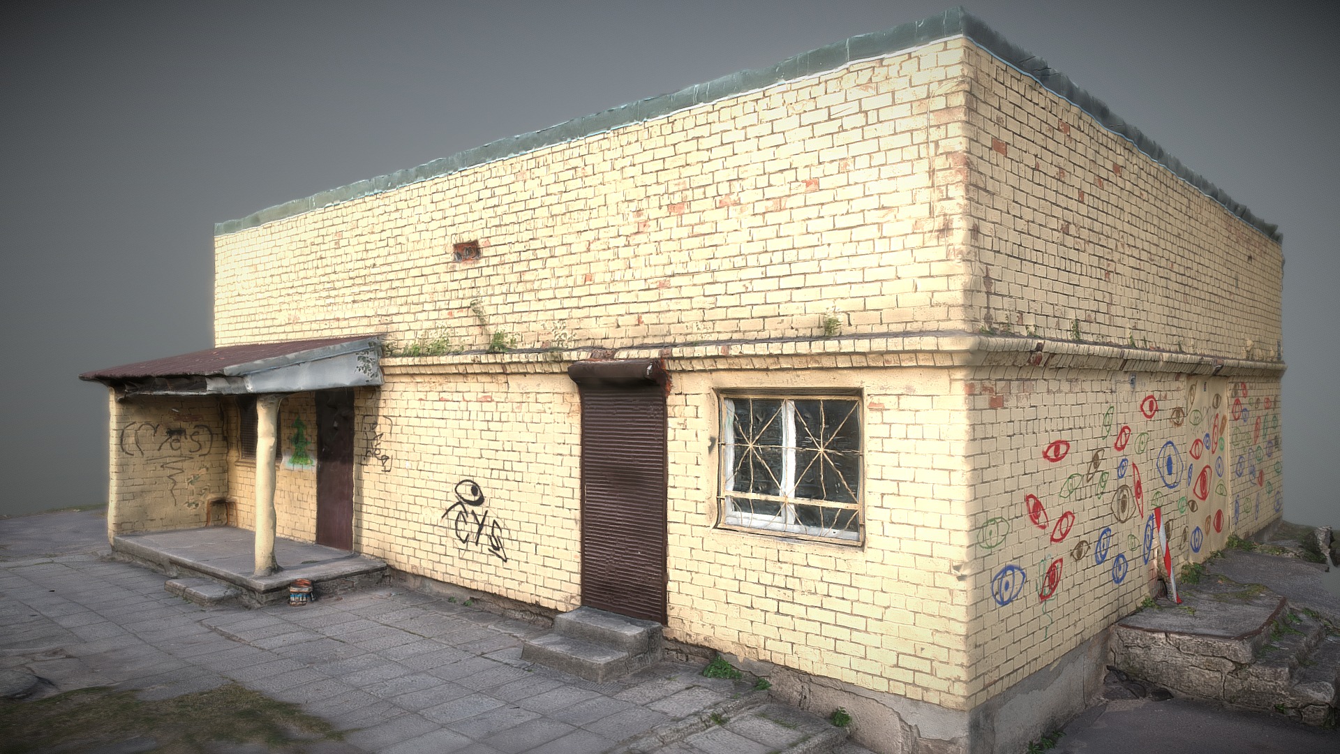 3D model Brick Building - This is a 3D model of the Brick Building. The 3D model is about a brick building with graffiti on it.