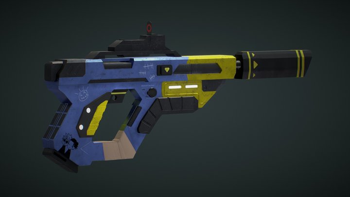 Anime X Cyberpunk Style Crossover Hand Gun 3D Model