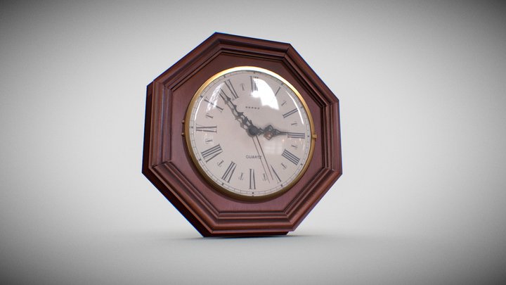 Old Wooden Clock 3D Model