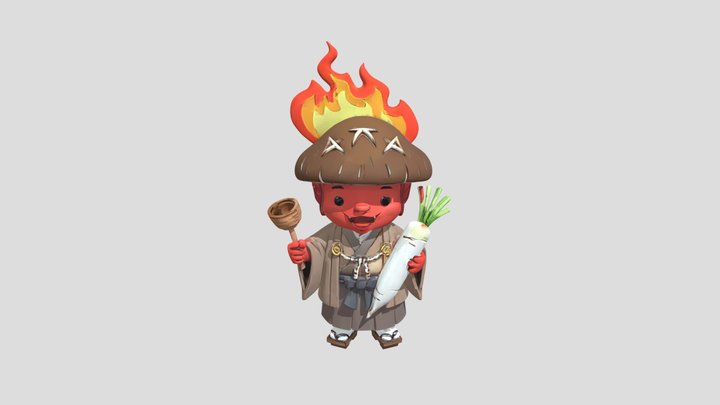 Cartoon monk with flaming mushroom hat 3D Model