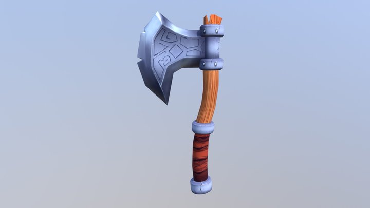 Low Poly Medieval Axe Hand Painted 3D Model