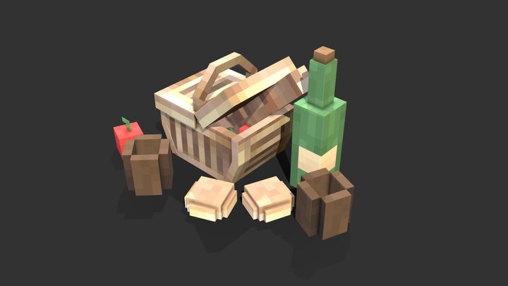 Low Poly Simple Minecraft Picnic Basket 3D Model