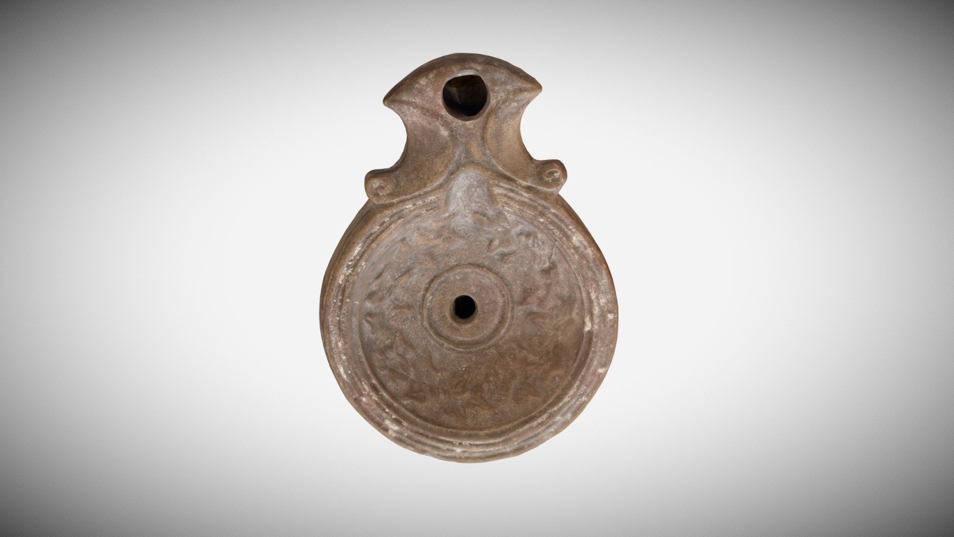 Terracotta lamp with vine-leaf frieze