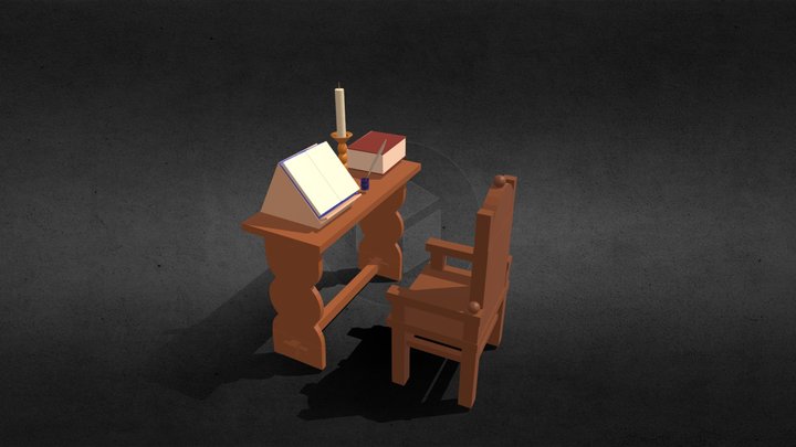 Medieval writer's desk 3D Model