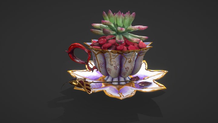 Tea Cup Succulent 3D Model