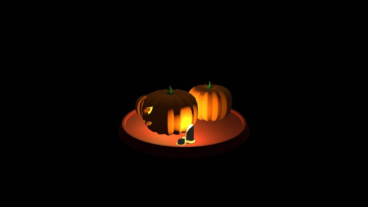 Halloween Jack-o-Lantern and Pumpkins 3D Model