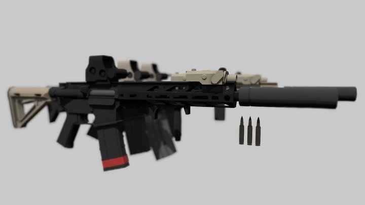 AR15 Low Poly Pack 1 3D Model