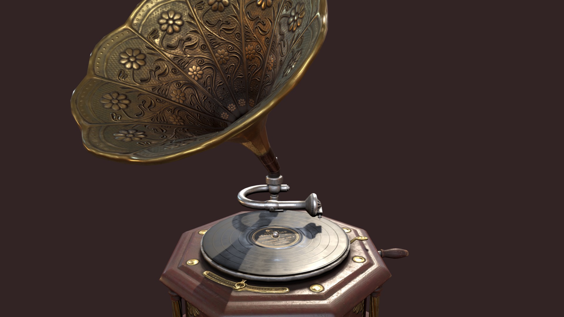 3D model Vintage Gramophone - This is a 3D model of the Vintage Gramophone. The 3D model is about a gold and black record player.