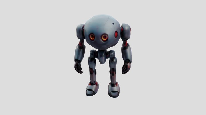 Silver Red Robot 3D Model