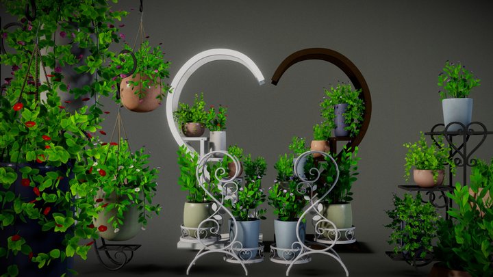 Hanging Pots Collection with Plant Stands 3D Model