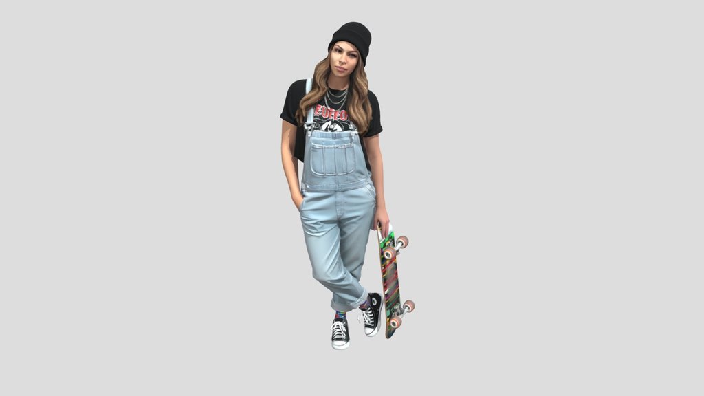 Skater in Denim Overalls