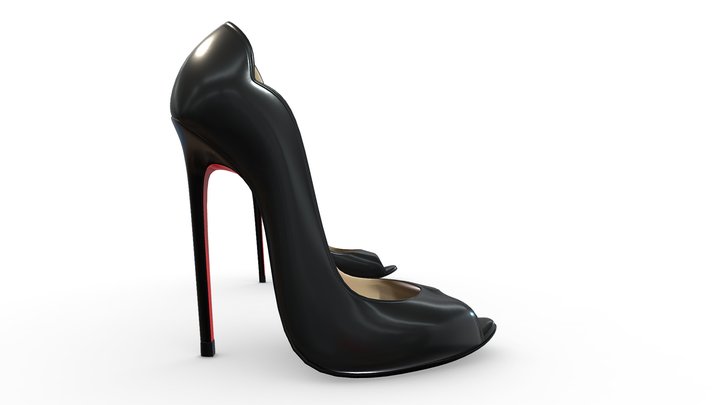 Female Elegant Black Peeptoe High Heels Shoes 3D Model