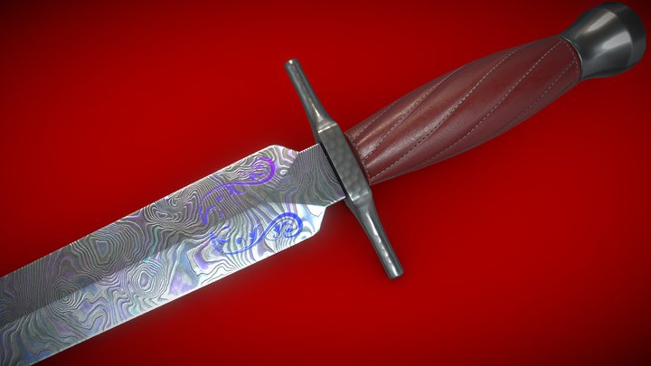 Assassin Dagger - Rainbow Damascus Steel 3D Model