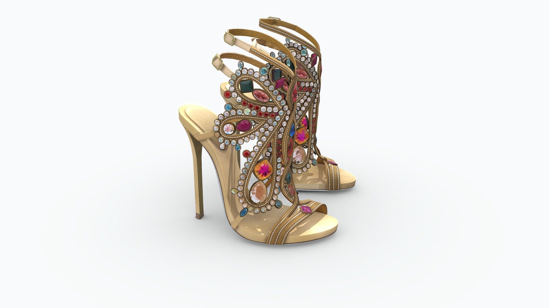 Gemstones Decorated Luxury High Heel Shoes Buy Royalty Free 3D model