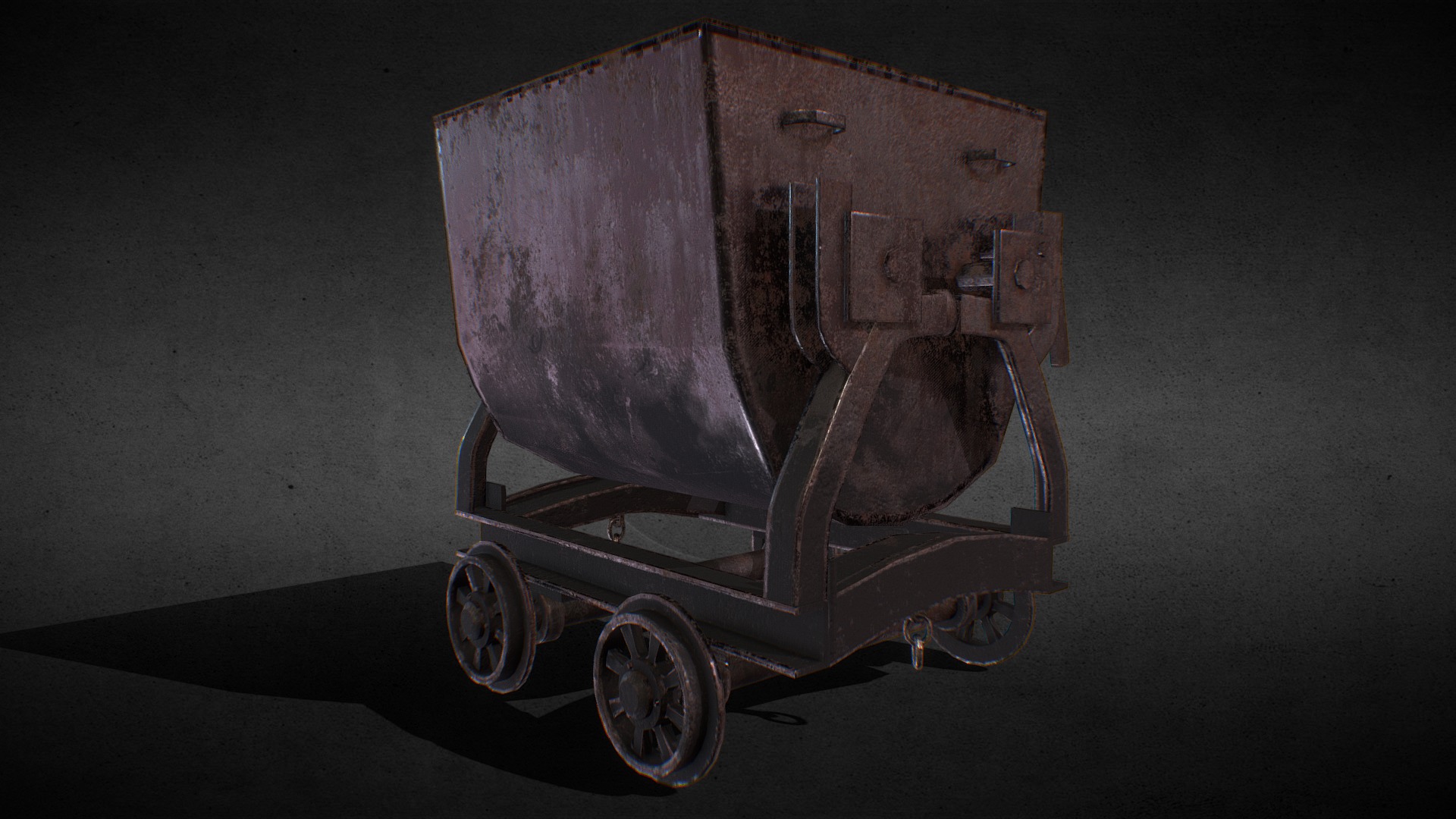 3D model Mine Trolley - This is a 3D model of the Mine Trolley. The 3D model is about a metal box with wheels.