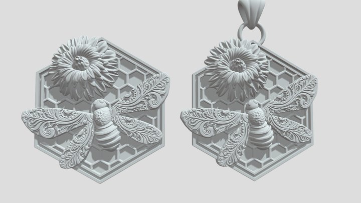 bee pendant with flower for casting 3D Model