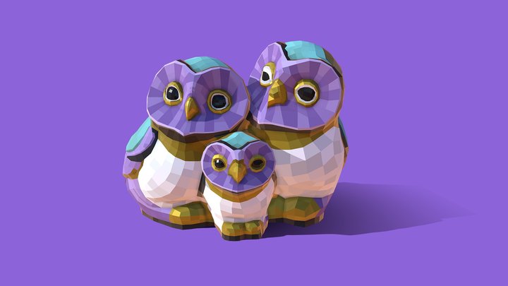 Low Poly Owl Family home decoration