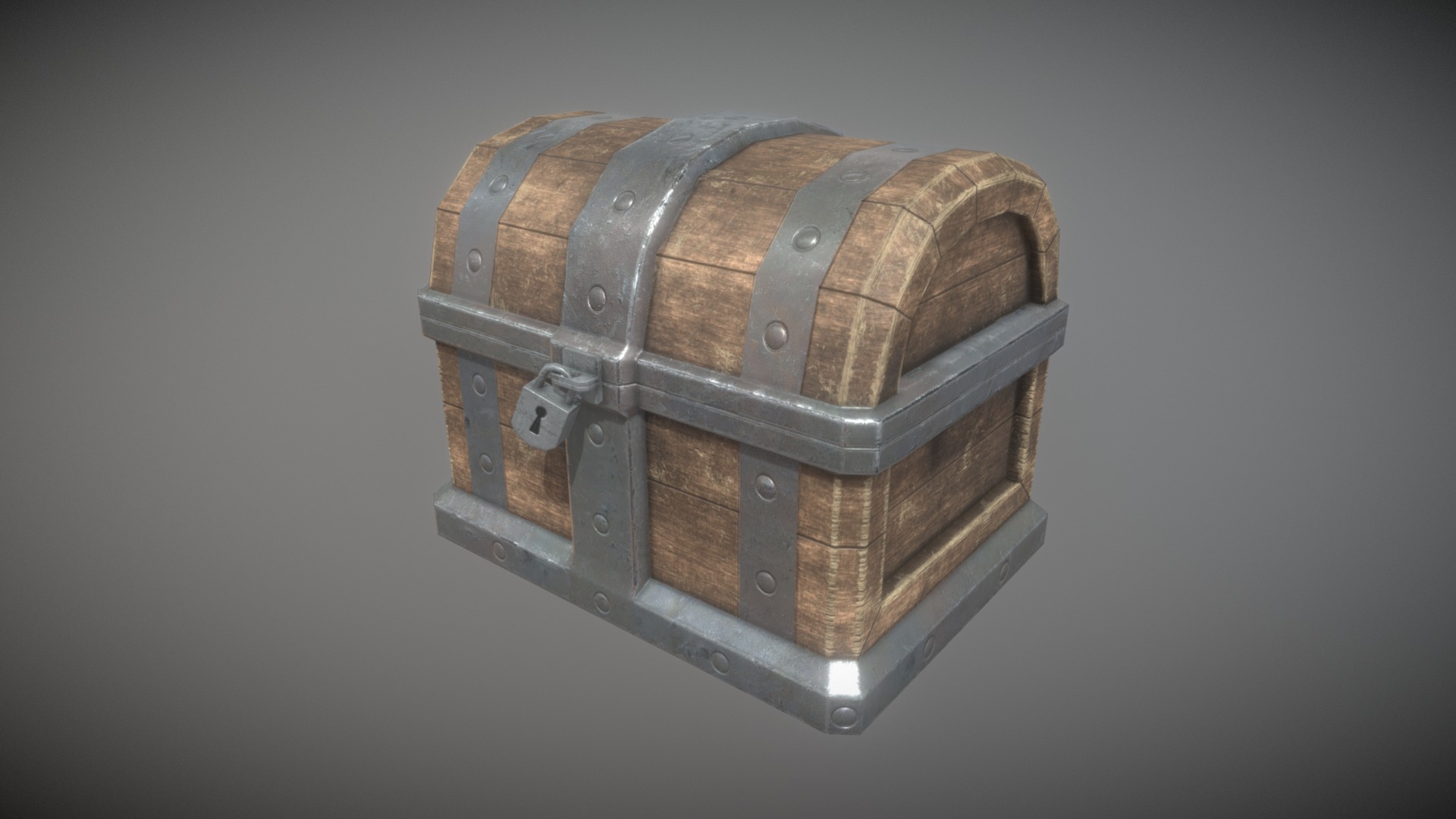 3D model Old Treasure Chest - This is a 3D model of the Old Treasure Chest. The 3D model is about a box with a metal lid.