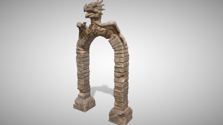 [FREE] Ancient stone door, with carved dragon 3D Model