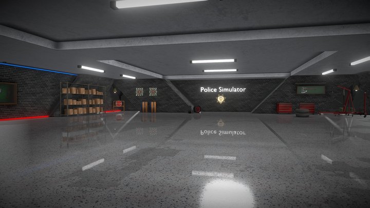 Police Game-Ready Garage (Optimized+Baked) 3D Model