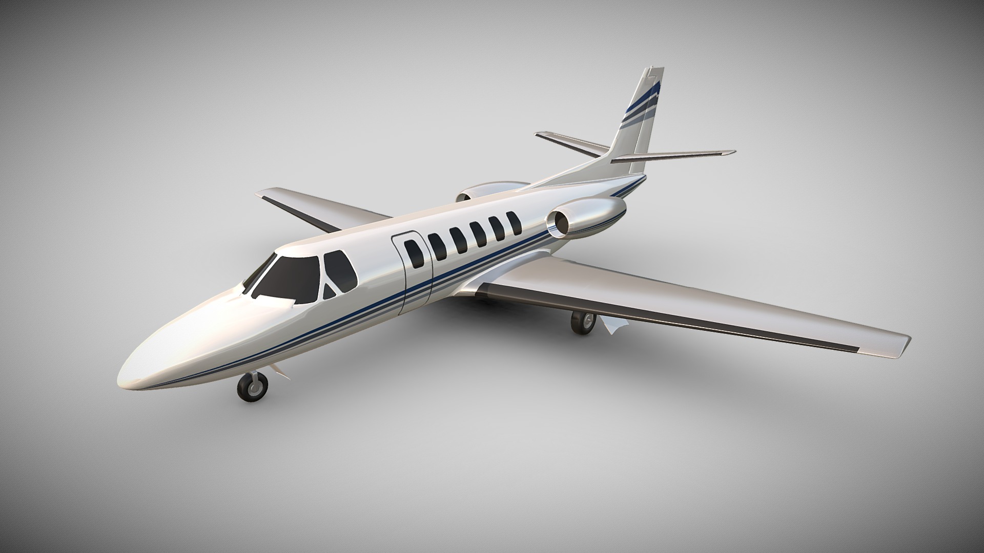 3D model Cessna 550 Citation private jet - This is a 3D model of the Cessna 550 Citation private jet. The 3D model is about a white airplane flying in the sky.