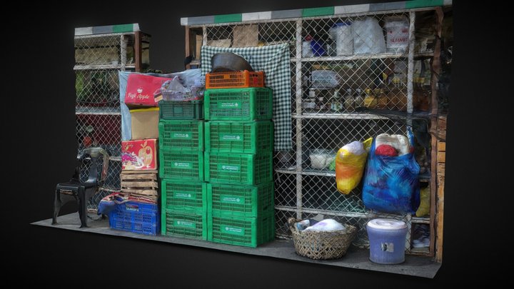 Crates and boxes at the back of an Asian store 3D Model