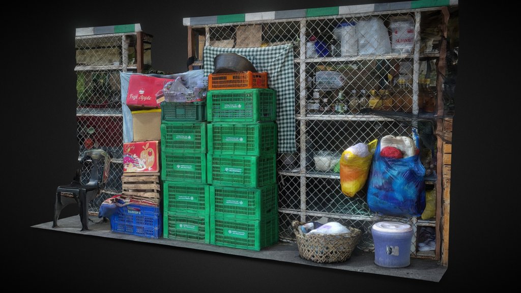 Crates and boxes at the back of an Asian store