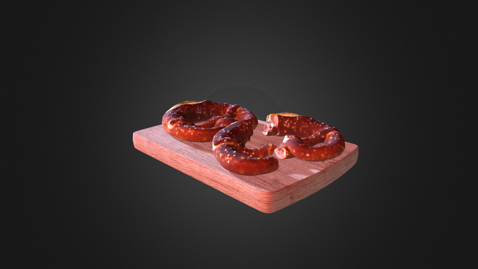 3D model Pretzels on Wooden Board - This is a 3D model of the Pretzels on Wooden Board. The 3D model is about a close-up of some food.