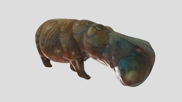 Wooden hippo statue 3D Model