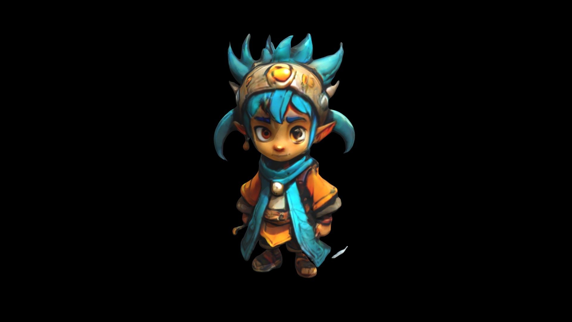a cartoon character with blue hair and orange - Download Free 3D model ...