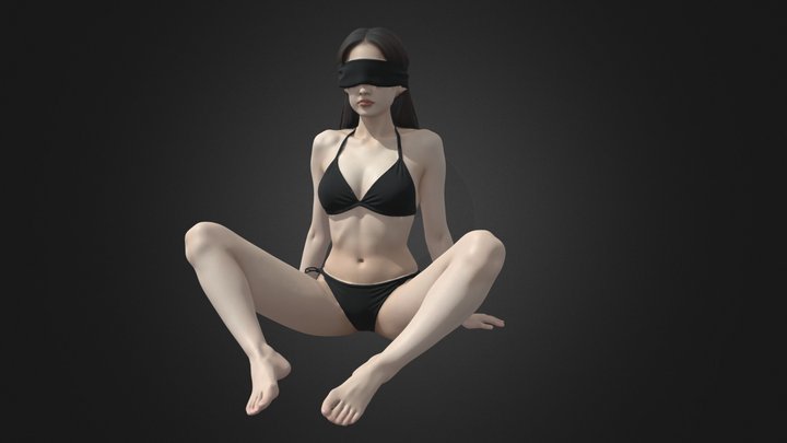 Woman Sitting in Black Bikini 3D Model