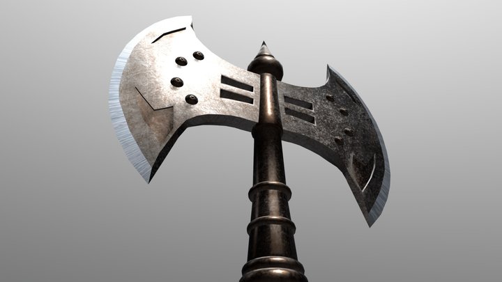 Medieval Dual Axe Made of Brown Steel 3D Model
