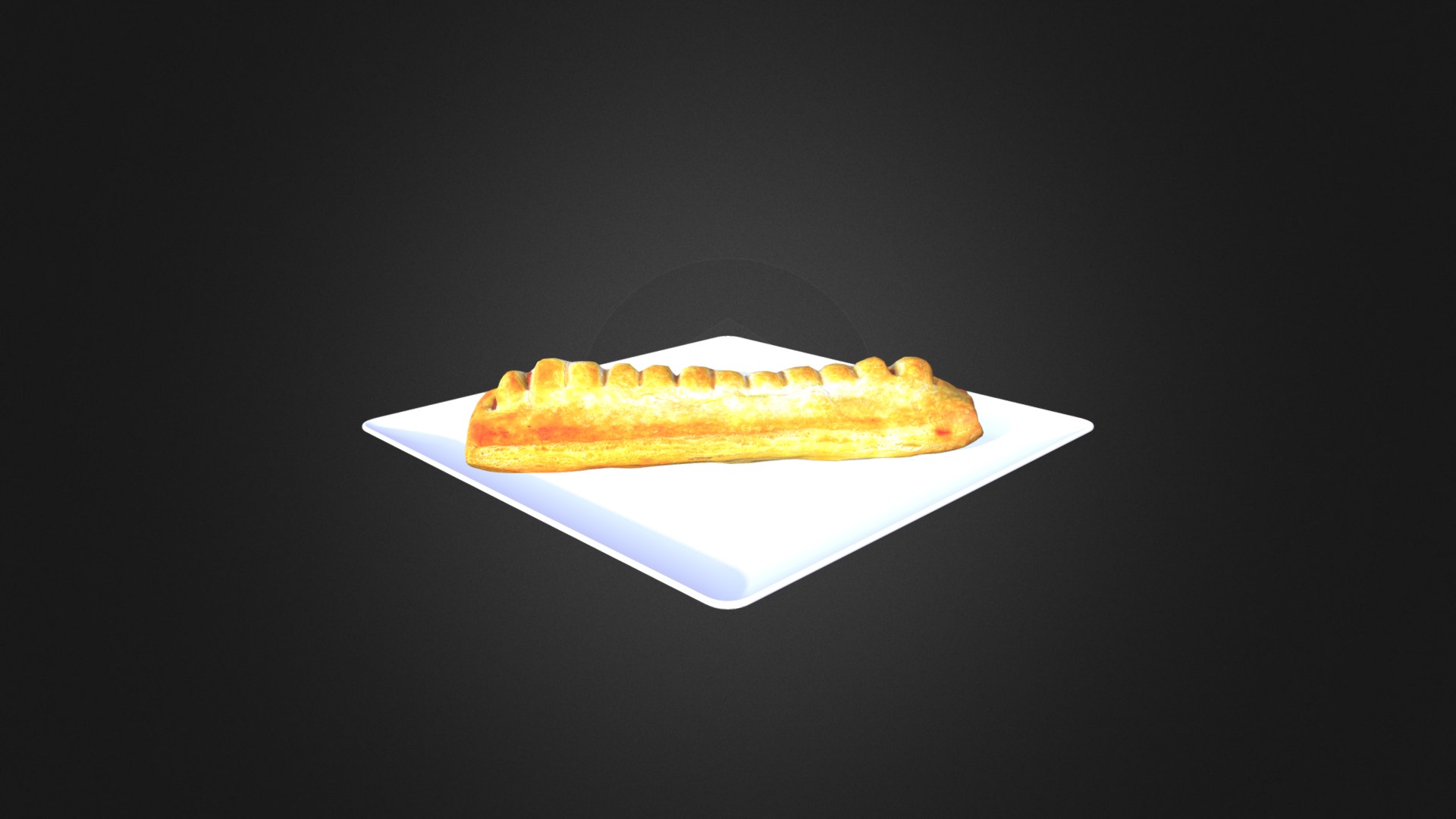 3D model Sausage Roll on White Plate - This is a 3D model of the Sausage Roll on White Plate. The 3D model is about a plate of food.
