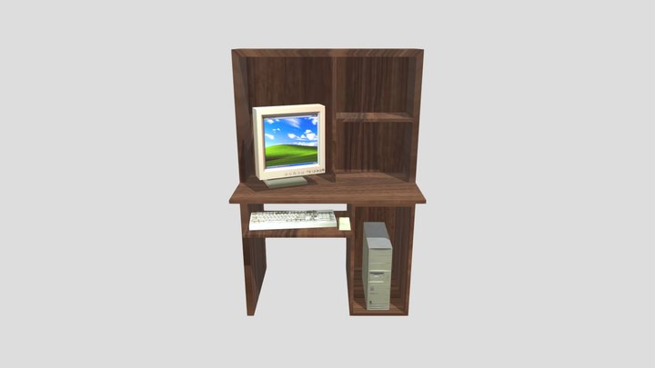PS1 Style Retro Computer Station - Low Poly