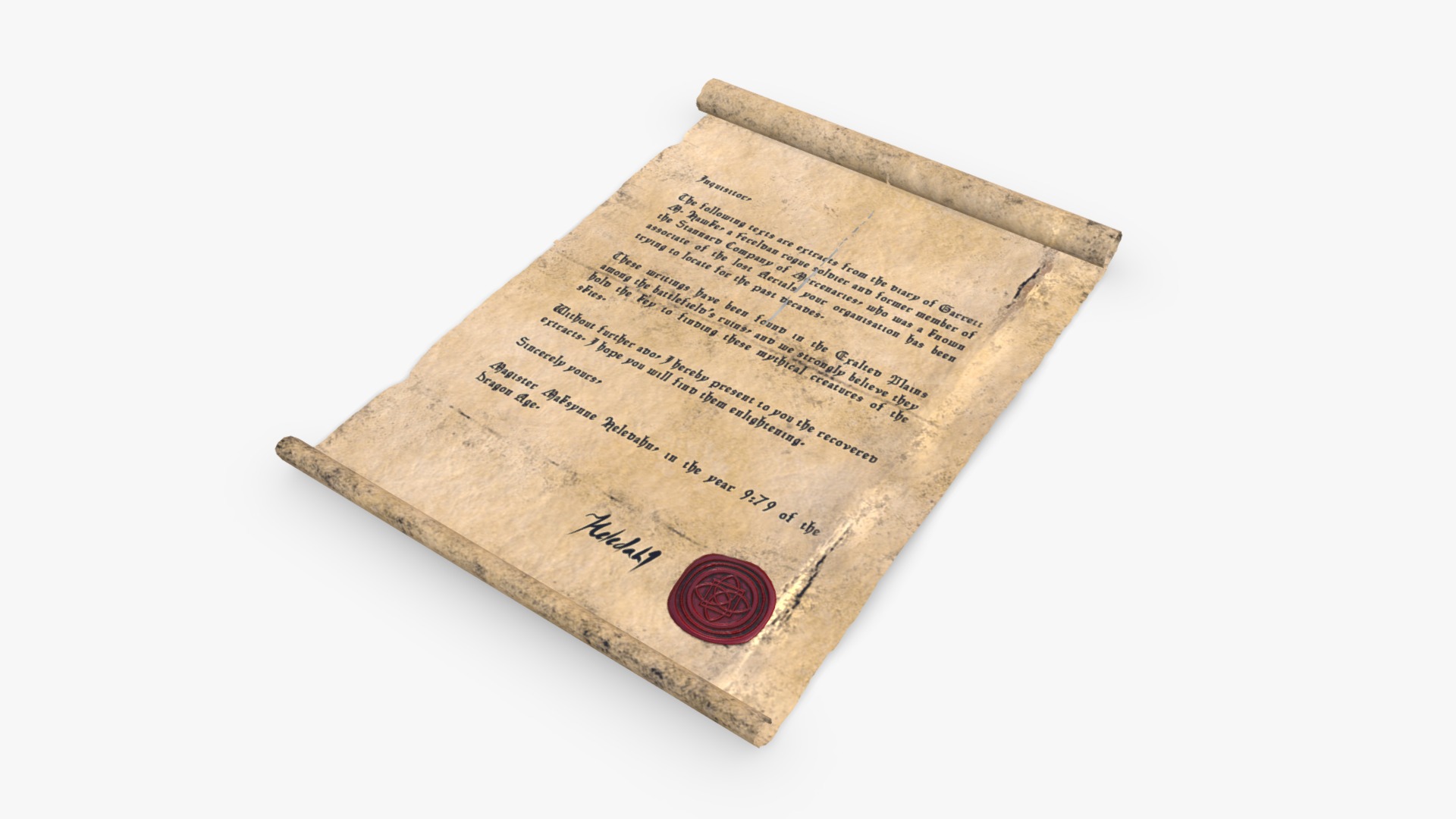 3D model Parchment Letter With Seal - This is a 3D model of the Parchment Letter With Seal. The 3D model is about text, letter.