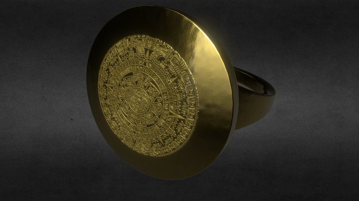 Gold Aztec Calendar Ring 3D Model