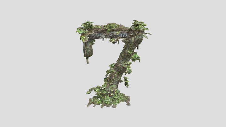 sign of the number 7, eroded with vines 3D Model