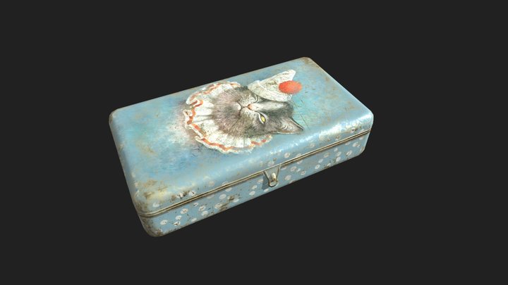 metal box with a picture of a cat 3D Model