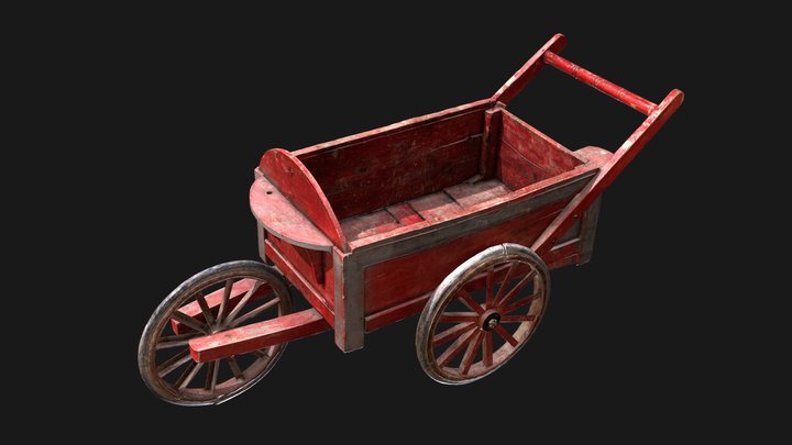 Wooden Cart Red 3D Model