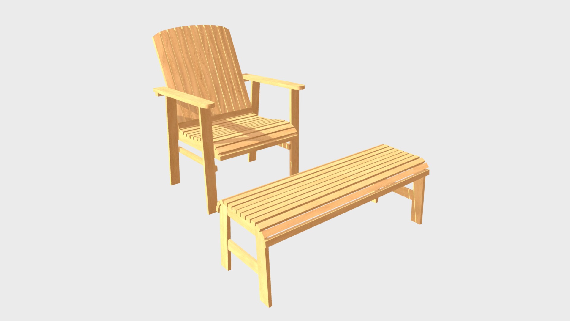 3D model Patio chair and footrest - This is a 3D model of the Patio chair and footrest. The 3D model is about a wooden chair with a cushion.
