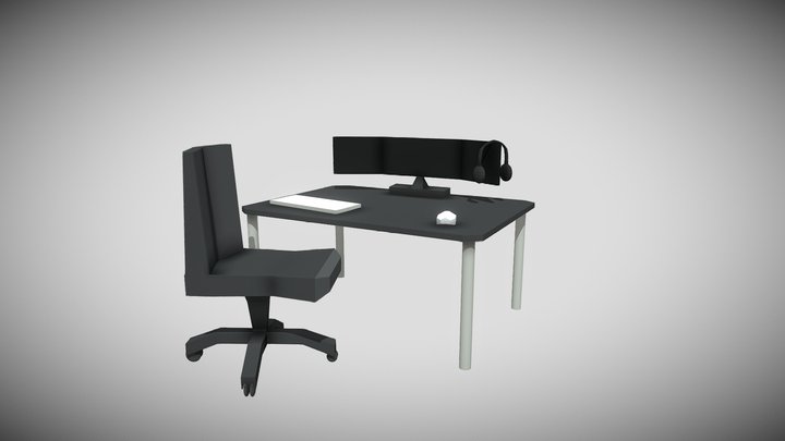 Lowpoly Desk and Monitor