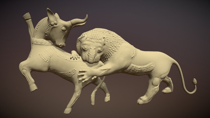 Lion Bull Combat 3D Model