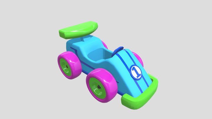3D Cartoon Toy Race Car with Vibrant Colors 3D Model