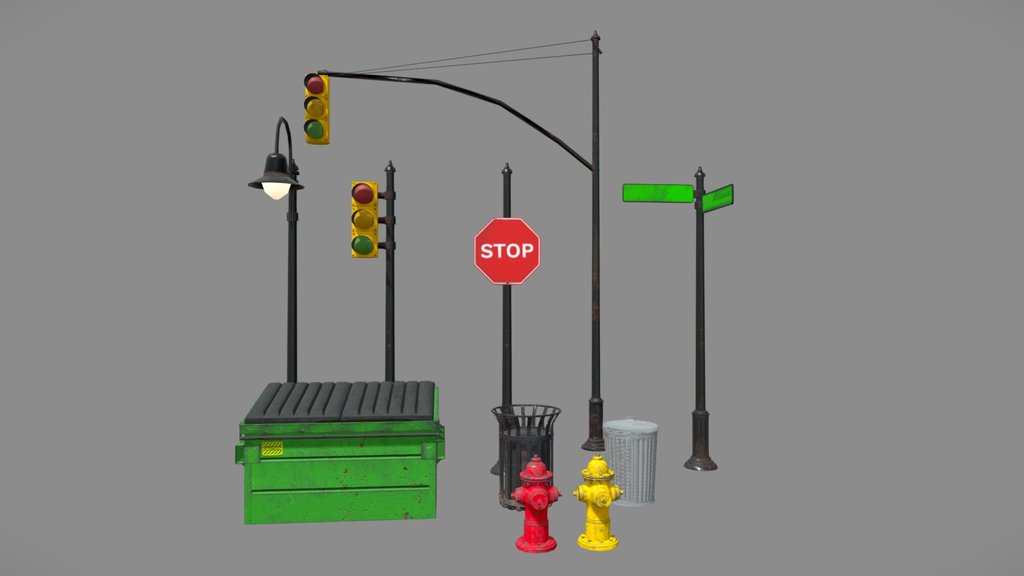 Street and City Props Dumpster Traffic Light