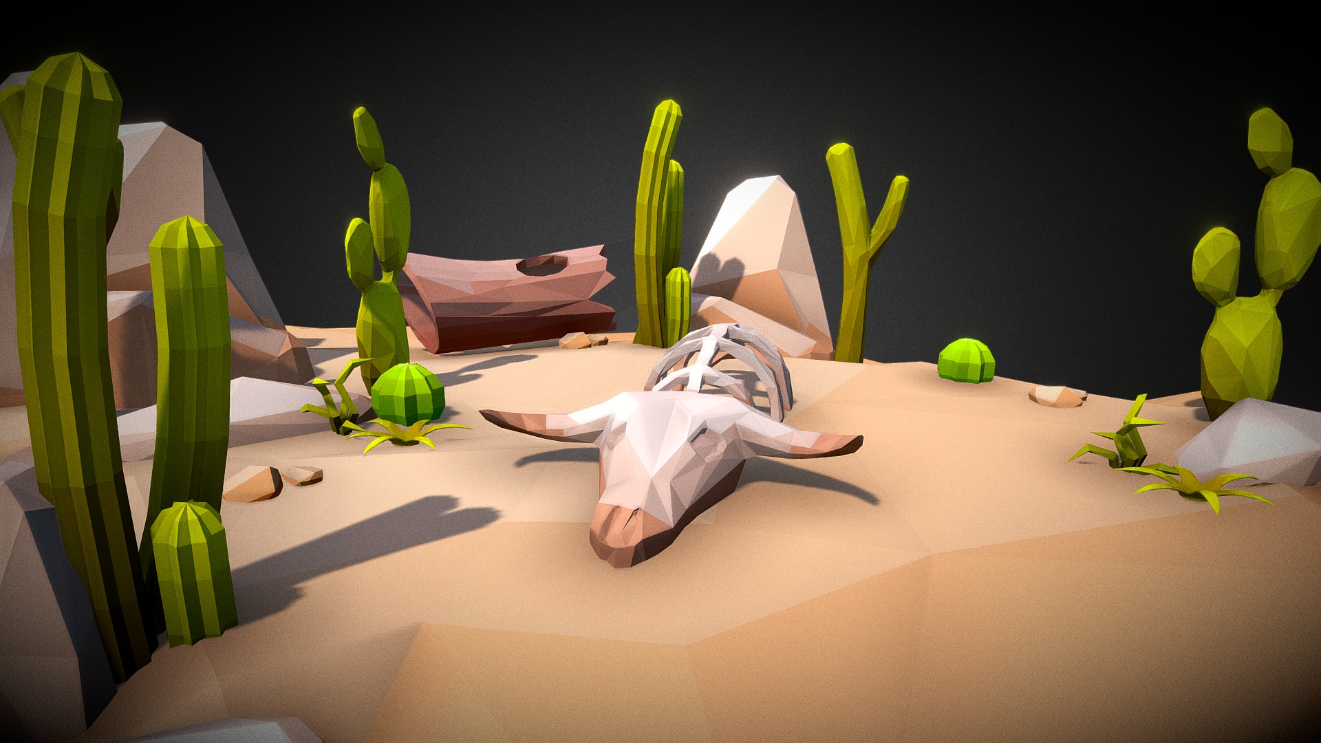 3D model Low Poly Environment Set 005 – Desert Assets - This is a 3D model of the Low Poly Environment Set 005 - Desert Assets. The 3D model is about a group of objects on a surface.