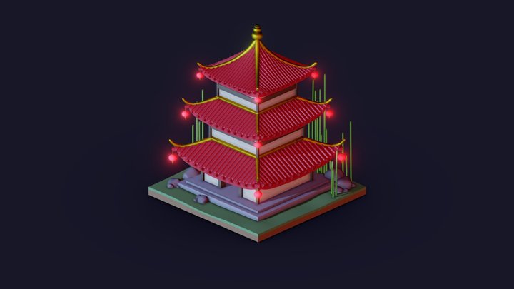 Isometric Chinese temple 3D Model